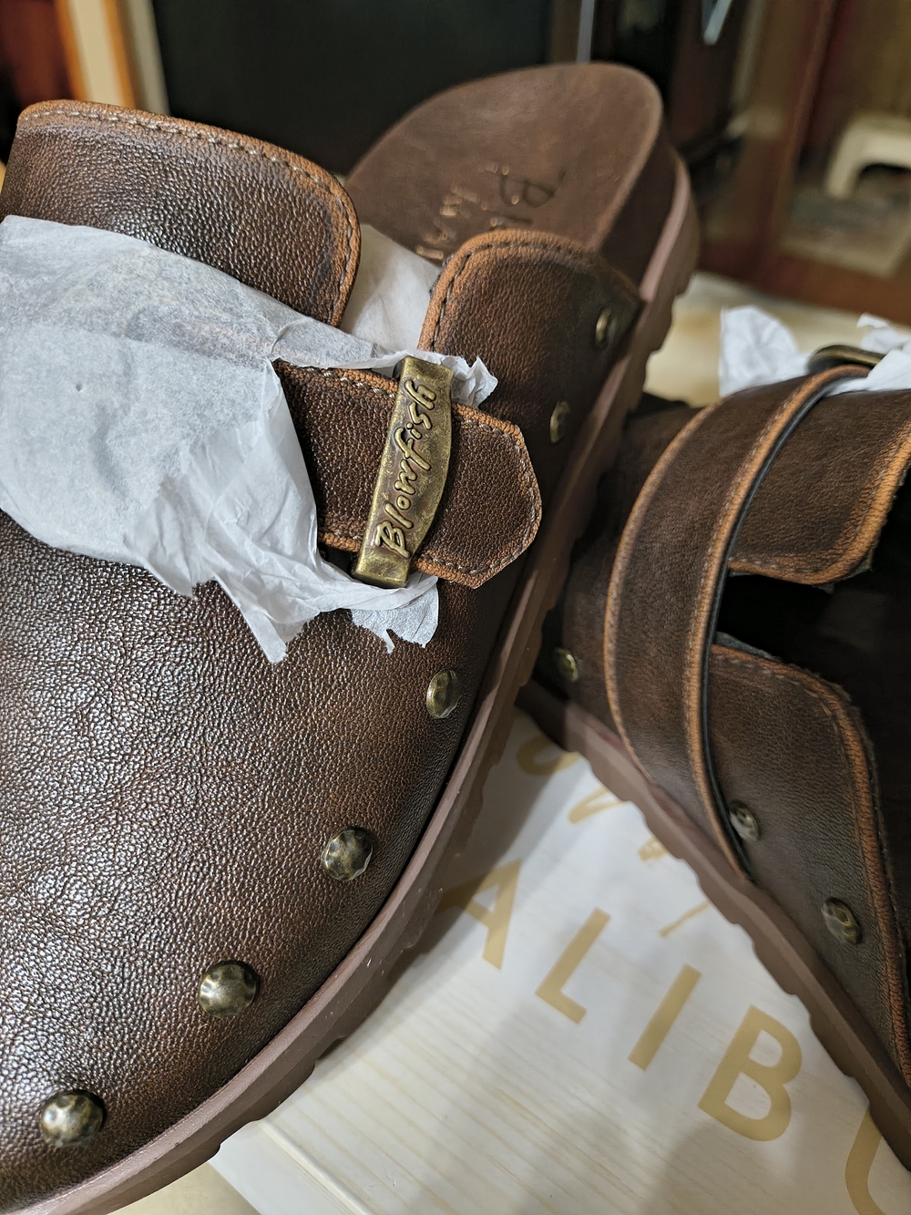 Blowfish Brown Leather Slip-On Clogs with Stud Accents - Picture 4 of 4